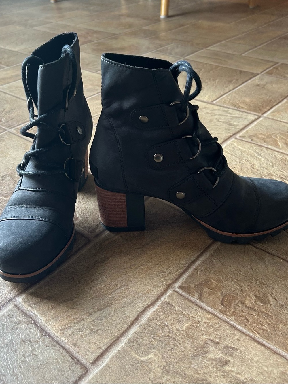 Sorel Black Lace-Up Block Heel Ankle Boots